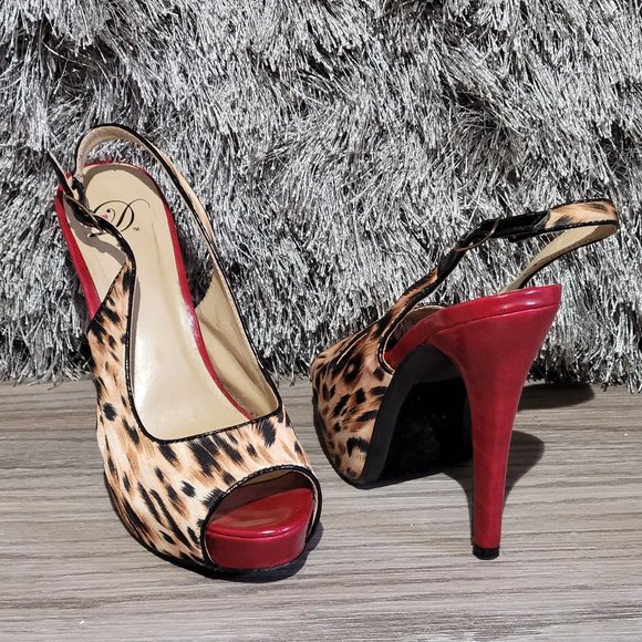 D Leopard Print Red Sole Sling Back Heel Sz 7 - Picture 2 of 6